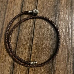 Brown leather double Pandora bracelet